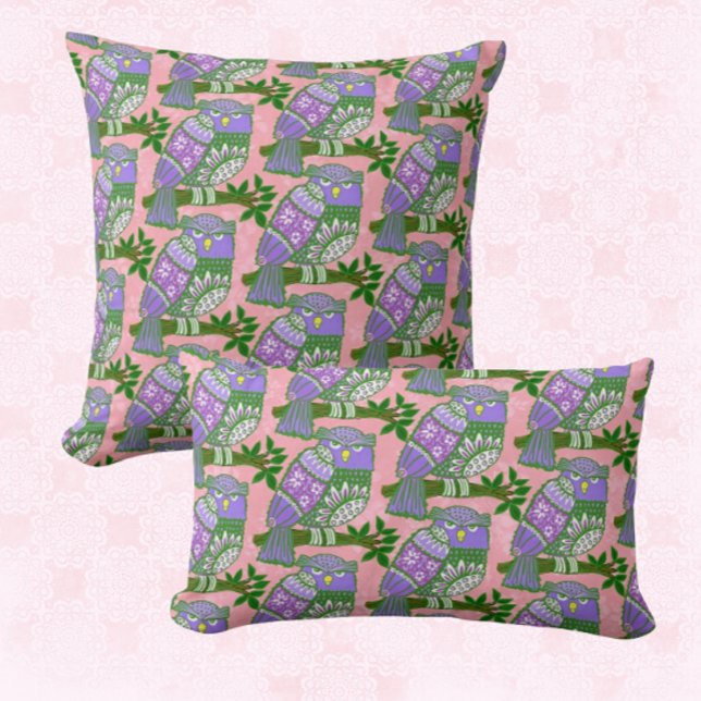 PeopleArt Uggla Rosa Lila Kids Kudde (Skapare uppladdad)