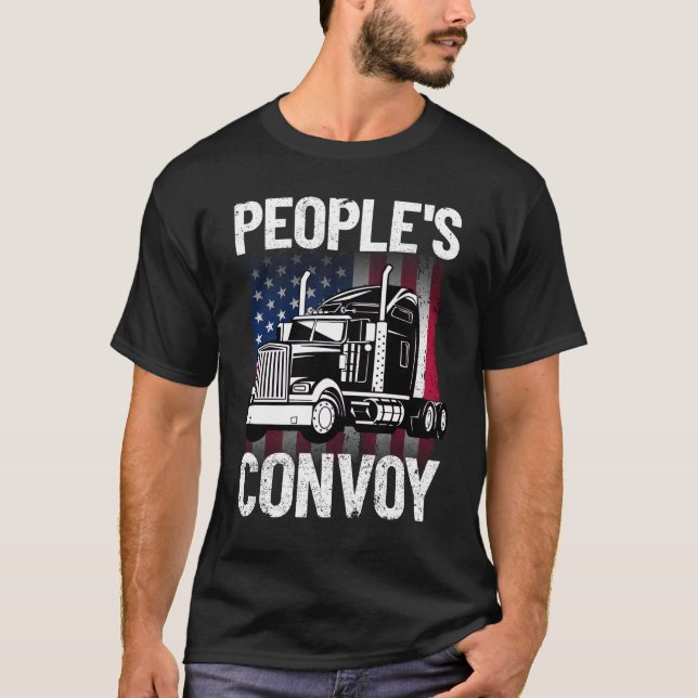 People's Convoy Freedom 2022 American Trucker T Shirt (Framsida)