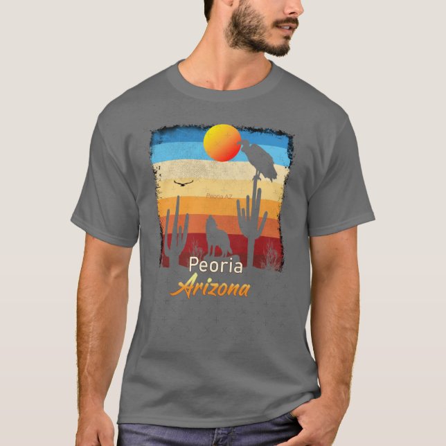 Peoria Arizona AZ Sunset Coyote Vulture Cactus Des T Shirt (Framsida)