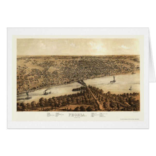 Peoria IL panorama- karta - 1867 Hälsningskort (Framsidan Horizontal)