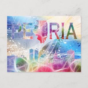 Peoria, Illinois - Färgrik Design Vykort