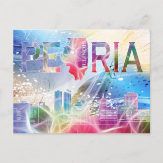 Peoria, Illinois - Färgrik Design Vykort