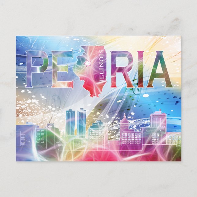 Peoria, Illinois - Färgrik Design Vykort (Framsida)