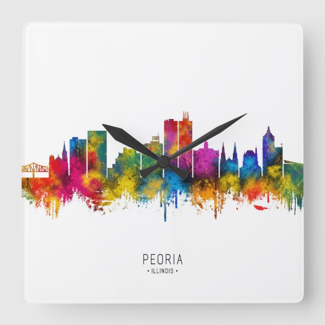Peoria Illinois Siluett Fyrkantig Klocka (Framsida)