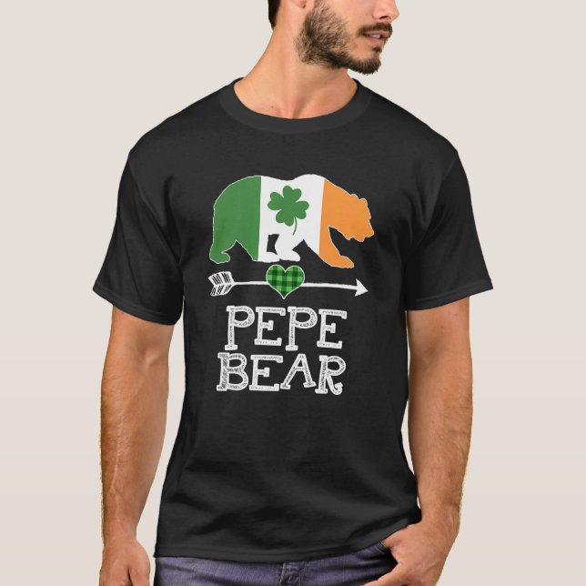 Pepe Bear St patricks day Irish Grönt Plade Family T Shirt (Framsida)