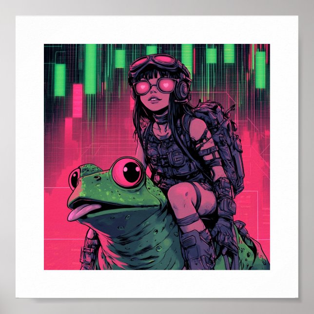 Pepecoin Waifu Poster Frog Rider Edition (Framsidan)