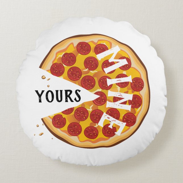 Peperoni pizza gullig röd gult rund kudde (Framsidan)