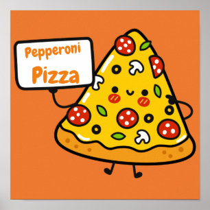 Peperoni pizza orange colorent Söta barn Poster