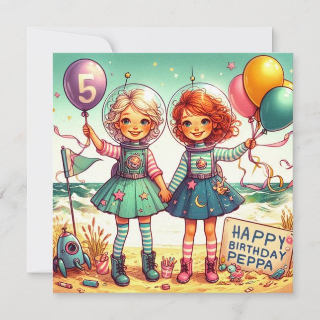 PEPPA ~ 5 ÅR ~ Birthday Card ~ (Framsida)