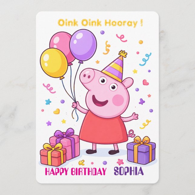Peppa Pig Birthday Card for Kids | Personalized Julkort (Framsida)