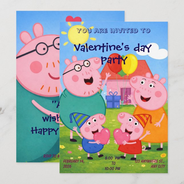 Peppa Pig valentinkort för klassen, personligt Julkort (Fram/baksida)