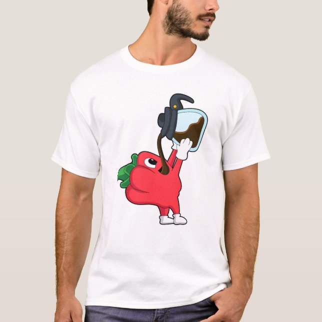 Peppar med koppar av kaffe t shirt (Framsida)