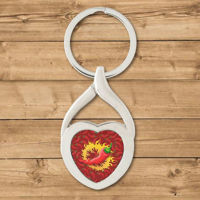 Peppar med låga twisted heart silverfärgad nyckelring (Skapare uppladdad)