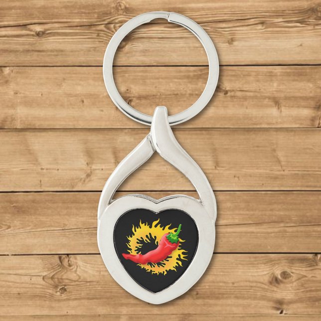 Peppar med låga twisted heart silverfärgad nyckelring (Skapare uppladdad)