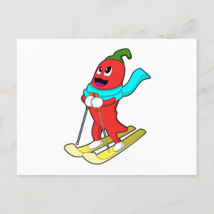 Peppar som skidåkare med skidor vykort