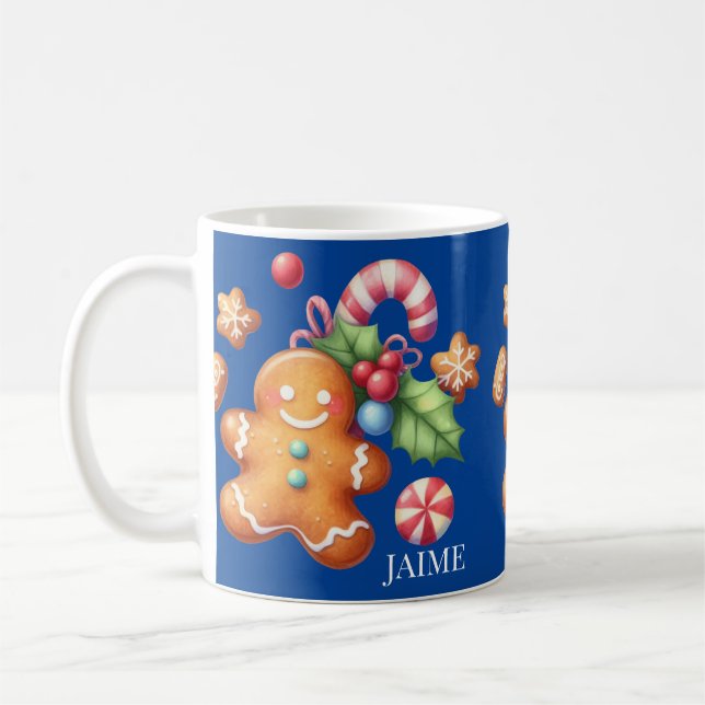 Pepparkak jul Pepparmynta Blå Namn Kaffemugg (Vänster)