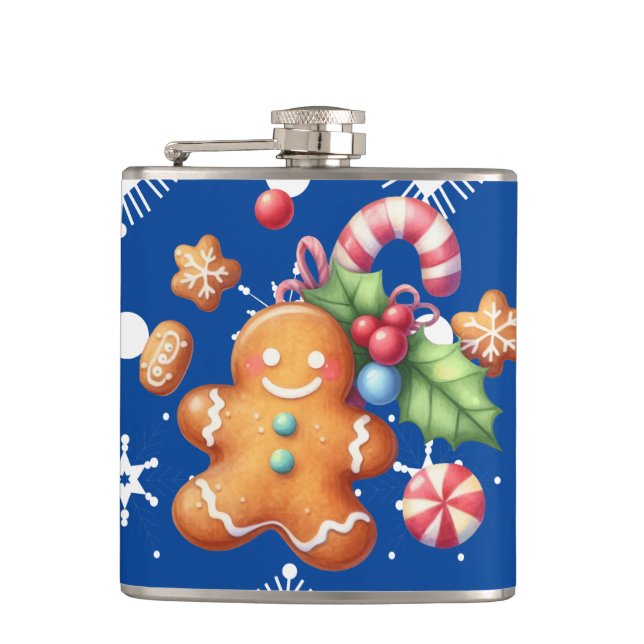 Pepparkak jul Pepparmynta Blå Namn Snö Fickplunta (Framsidan)