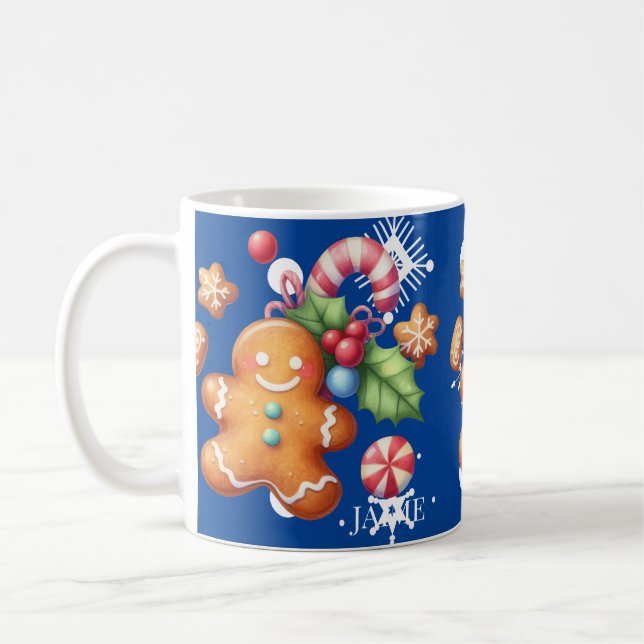 Pepparkak jul Pepparmynta Blå Namn Snö Kaffemugg (Vänster)