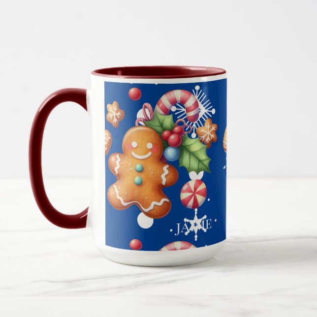 Pepparkak jul Pepparmynta Blå Namn Snö Mugg (Vänster)