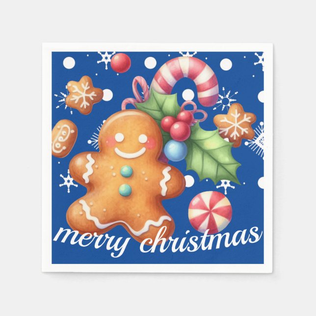 Pepparkak jul Pepparmynta Blå Namn Snö Pappersservett (Framsidan)