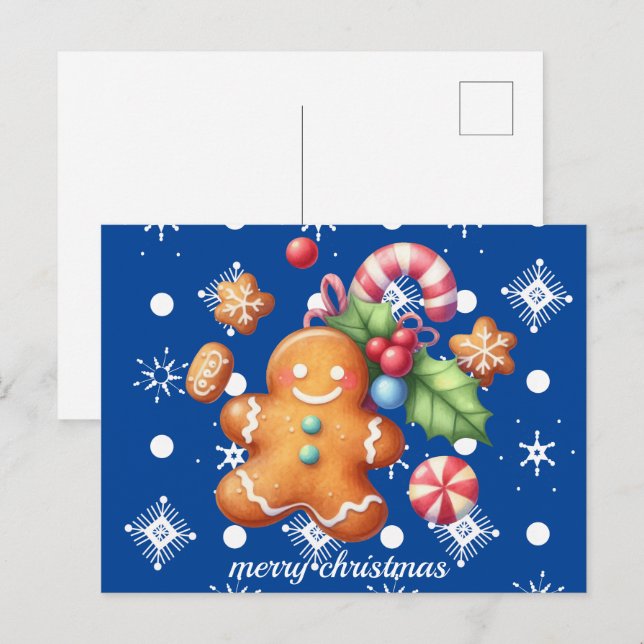 Pepparkak jul Pepparmynta Blå Namn Snö Vykort (Fram/baksida)