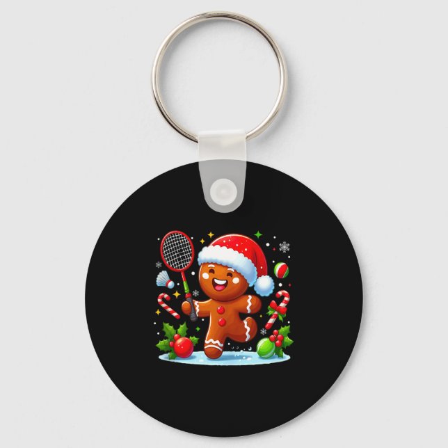 Pepparkak jul spelar badminton rolig lek nyckelring (Framsida)