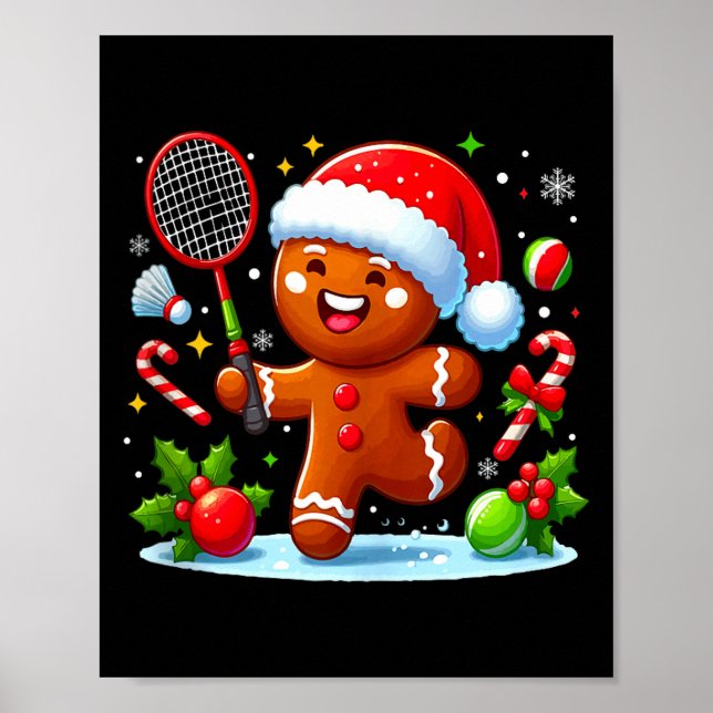 Pepparkak jul spelar badminton rolig lek poster (Framsidan)