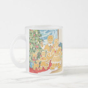Pepparkakafamilj med deras julgran frostad glasmugg