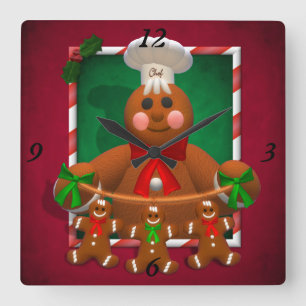 Pepparkakafamilj: Rolig bagare Fyrkantig Klocka