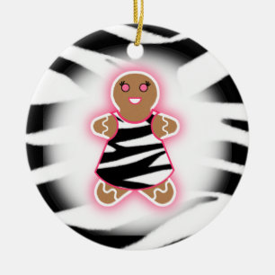 Pepparkakaflicka - zebra tryck och rosor julgransprydnad keramik