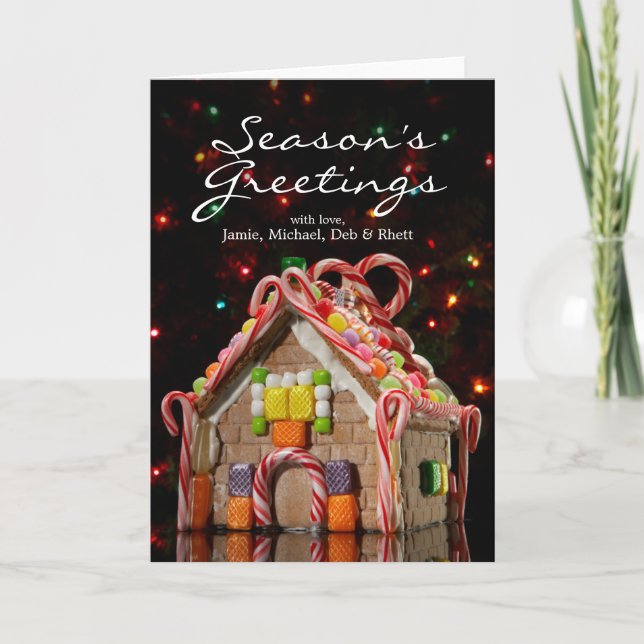 Pepparkakahus med julljus helgkort (Framsida)