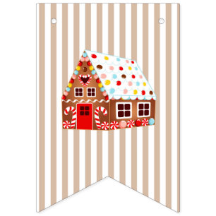 Pepparkakahus som dekorerar födelsedagbanret vimplar