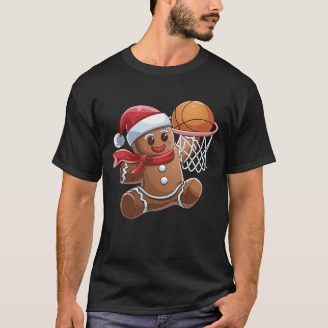 Pepparkakegubbe dunkar basketboll jul t shirt (Framsida)