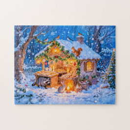 Pepparkakestuga i snö pussel