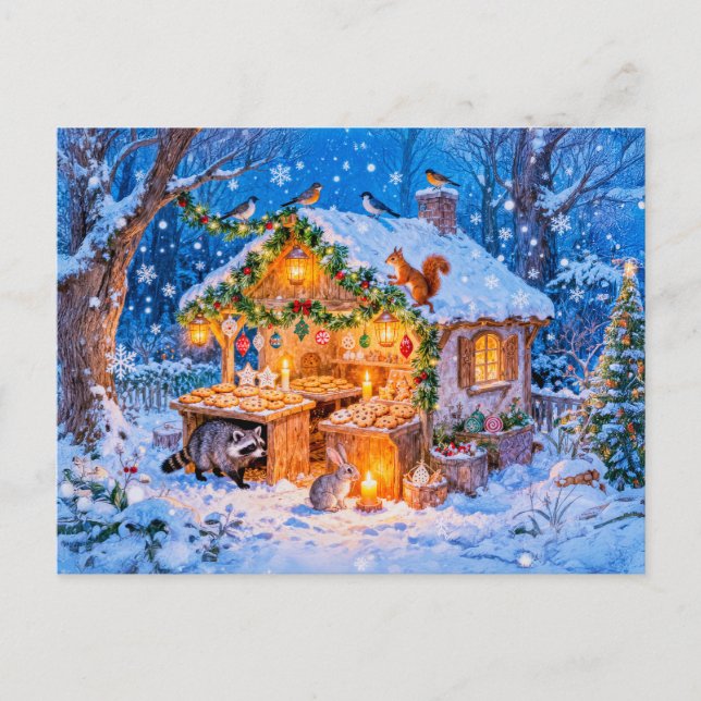 Pepparkakestuga i snö vykort (Framsida)