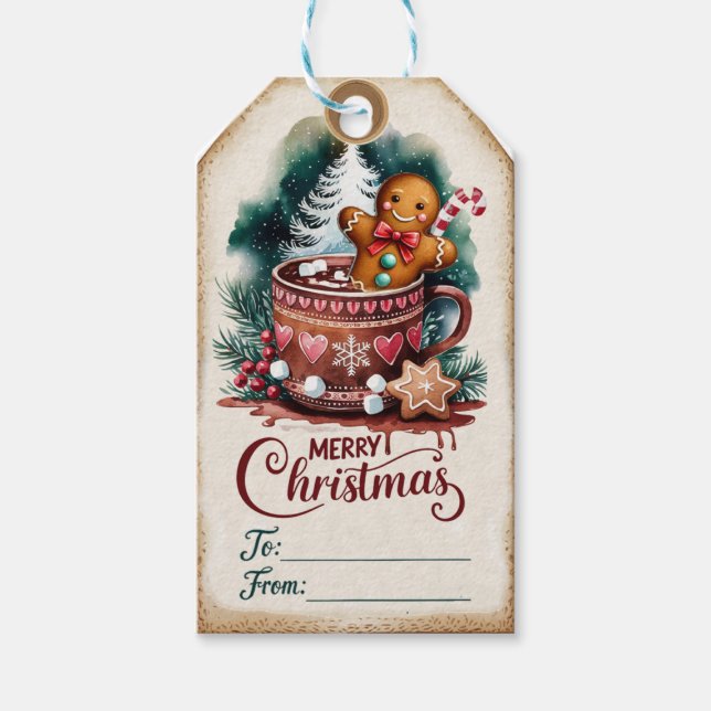 Pepparkakor Cocoa & Snöflingeförtrollning Presentetikett (Framsidan)