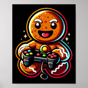Pepparkakor som spelar TV-spel Kontroll Gamer Ch Poster
