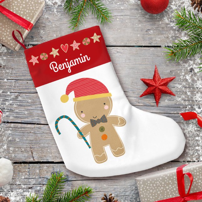 Pepparkaks Pojke Holiday Kaka Röd Kant Namn Liten Julstrumpa (Skapare uppladdad)