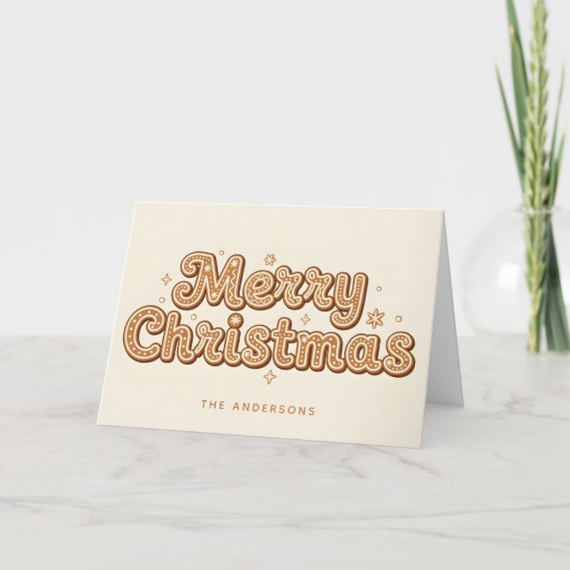 Pepparkaks Retro Script God Jul Helgkort (Framsida)