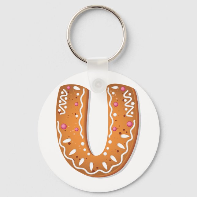 Pepparkaksbokstav U Monogram Julbakelse Nyckelring (Framsida)