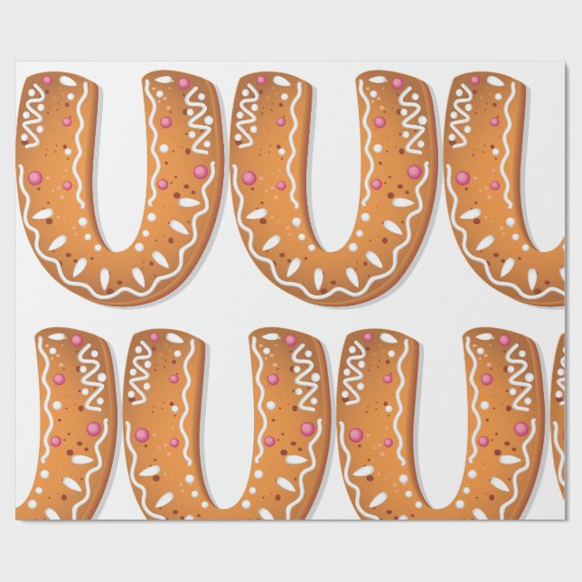 Pepparkaksbokstav U Monogram Julbakelse Presentpapper (Platt)