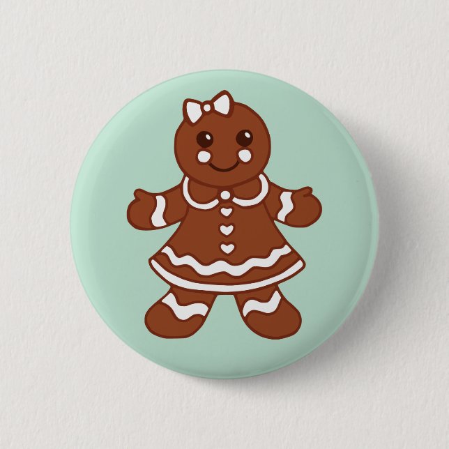 Pepparkaksflicka i mint julknapp knapp (Framsida)