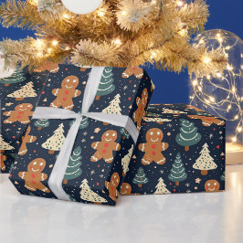 Pepparkaksgingstar och julgranar presentpapper