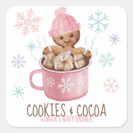 Pepparkaksgos och kakao tjej baby shower fyrkantigt klistermärke