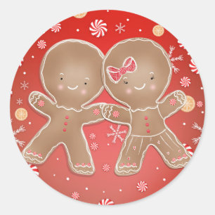 Pepparkaksgosse flicka pepparmynta högtid jul runt klistermärke