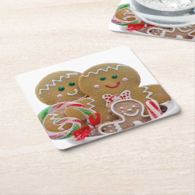 Pepparkaksgubbar Familj Jul Underlägg Papper Kvadrat (Vinklad)