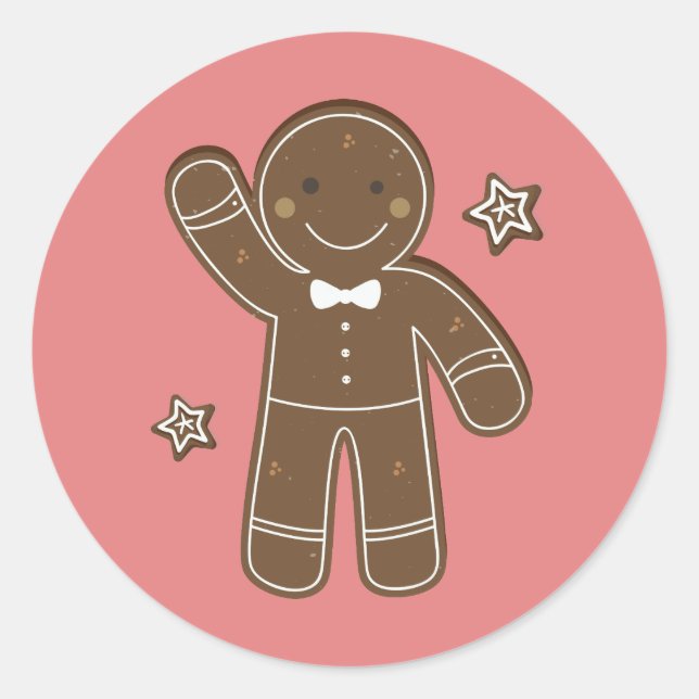 Pepparkaksgubbar Helgdag Sticker Runt Klistermärke (Framsida)