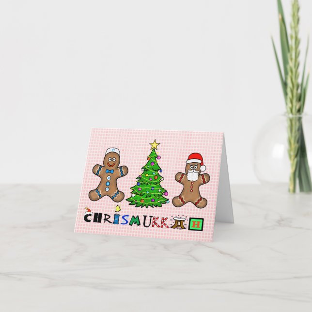 Pepparkaksgubbar och Träd Chrismukah-kort Kort (Framsida)