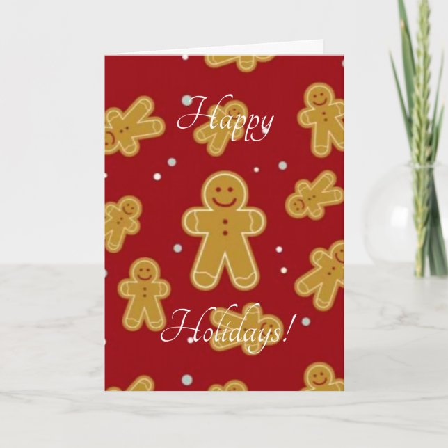 pepparkaksgubbar på rött helgkort (Framsida)