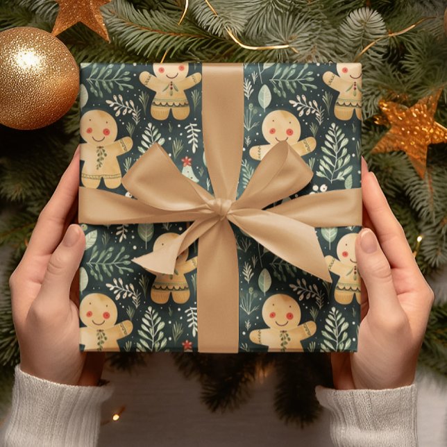 Pepparkaksgubbar Vinter & jul Greenery Presentpapper (Skapare uppladdad)